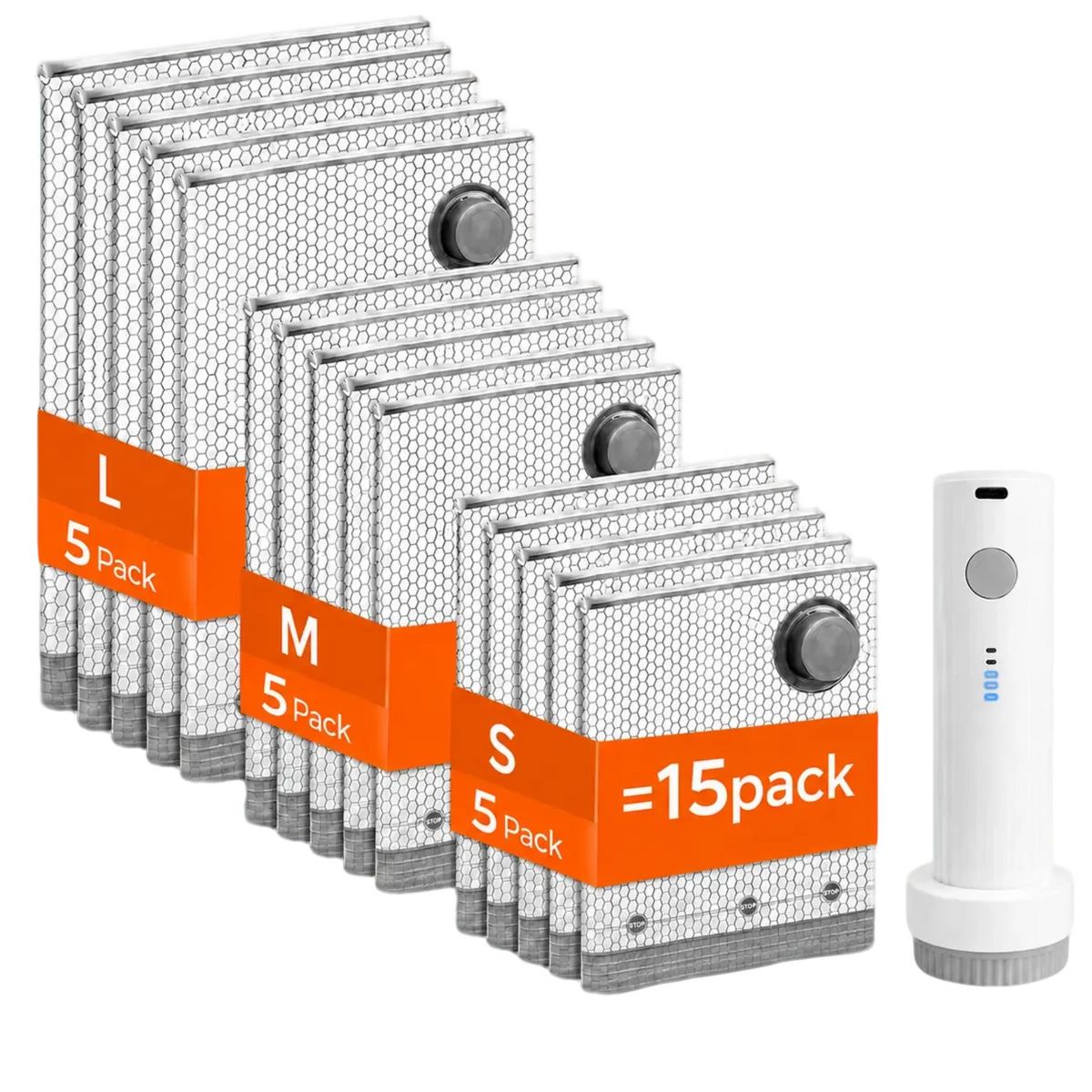 15pack Vacuum Storage Bags for Travel with Electric Travel Vacuum Pump