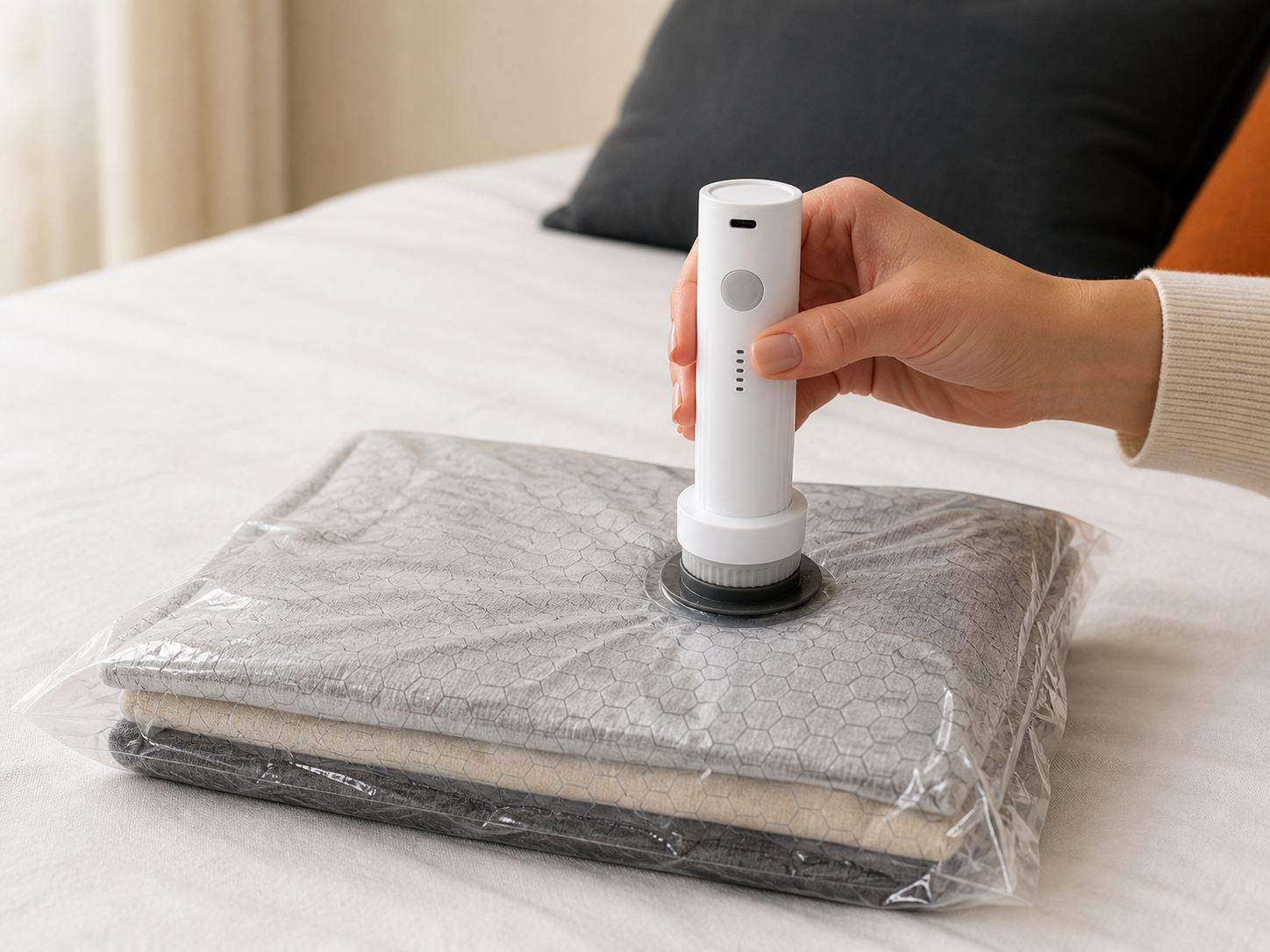 Rechargeable cordless pump removing air